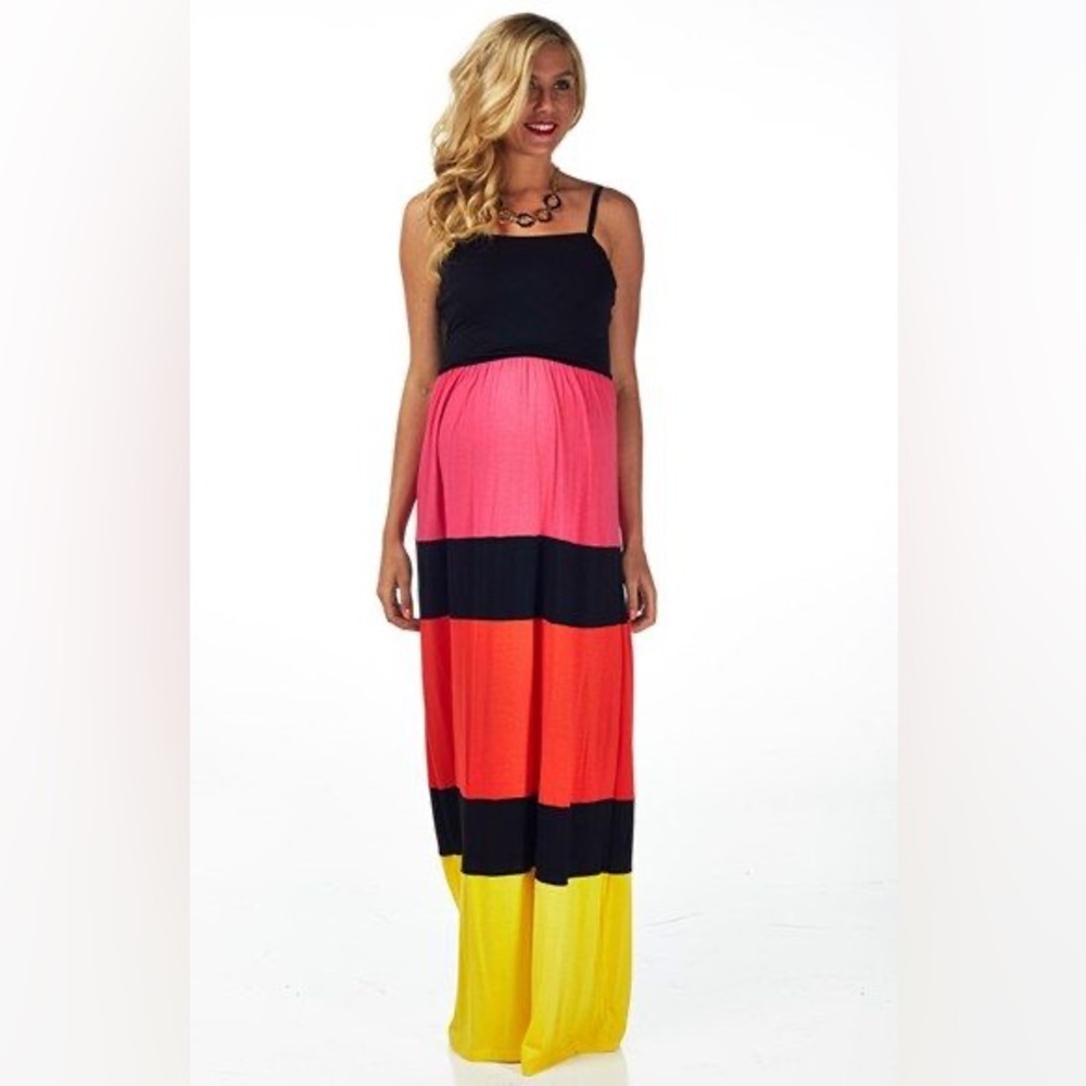 NWD C Luce Black Multi‎ Colorblock Beach Island Guest Maxi Dress Small S 2 4